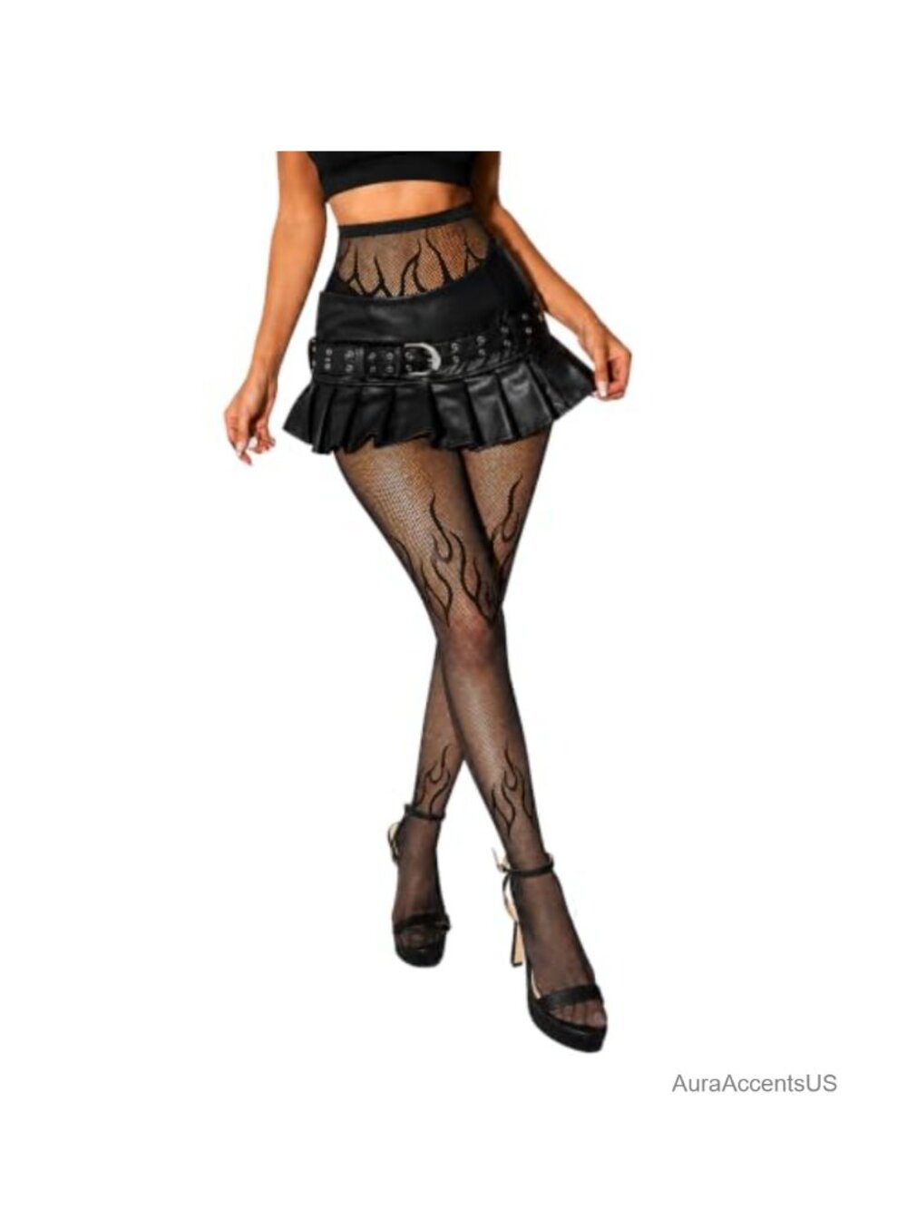 Women's Flame Pattern Fishnet Tights Sheer Stretchy Pantyhose